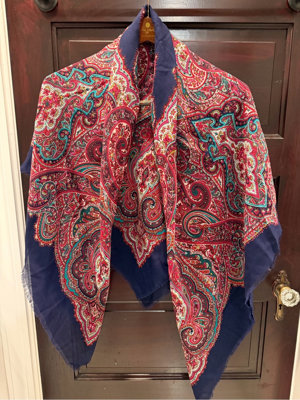 Tie Rack 100% Wool Made in Italy Paisley Wrap Scarf - Navy and Red